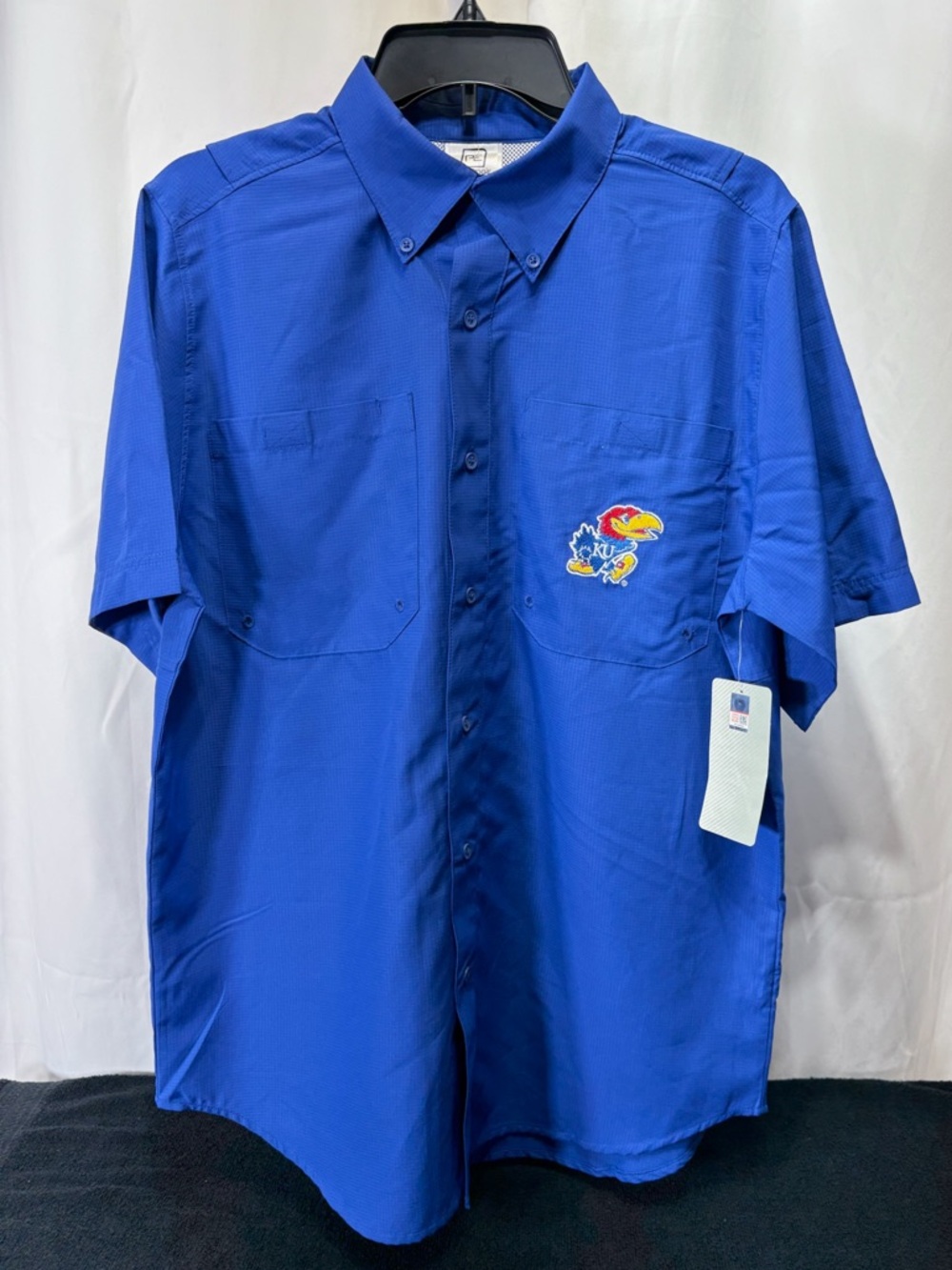 Pro Edge Blue Short-Sleeve Button-Down Shirt KU Jayhawks 2372
